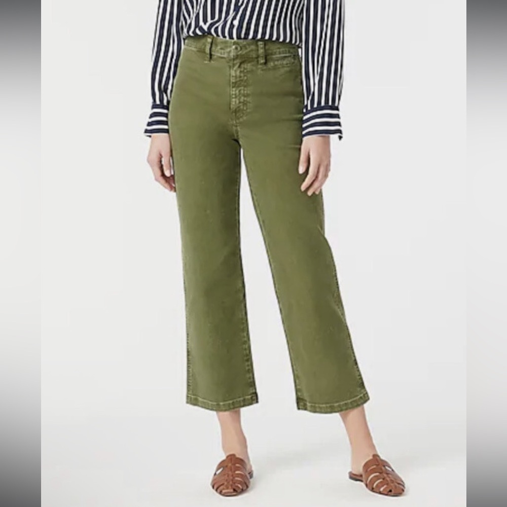J.Crew Garment-Dyed Slim Wide Leg Jean in Green